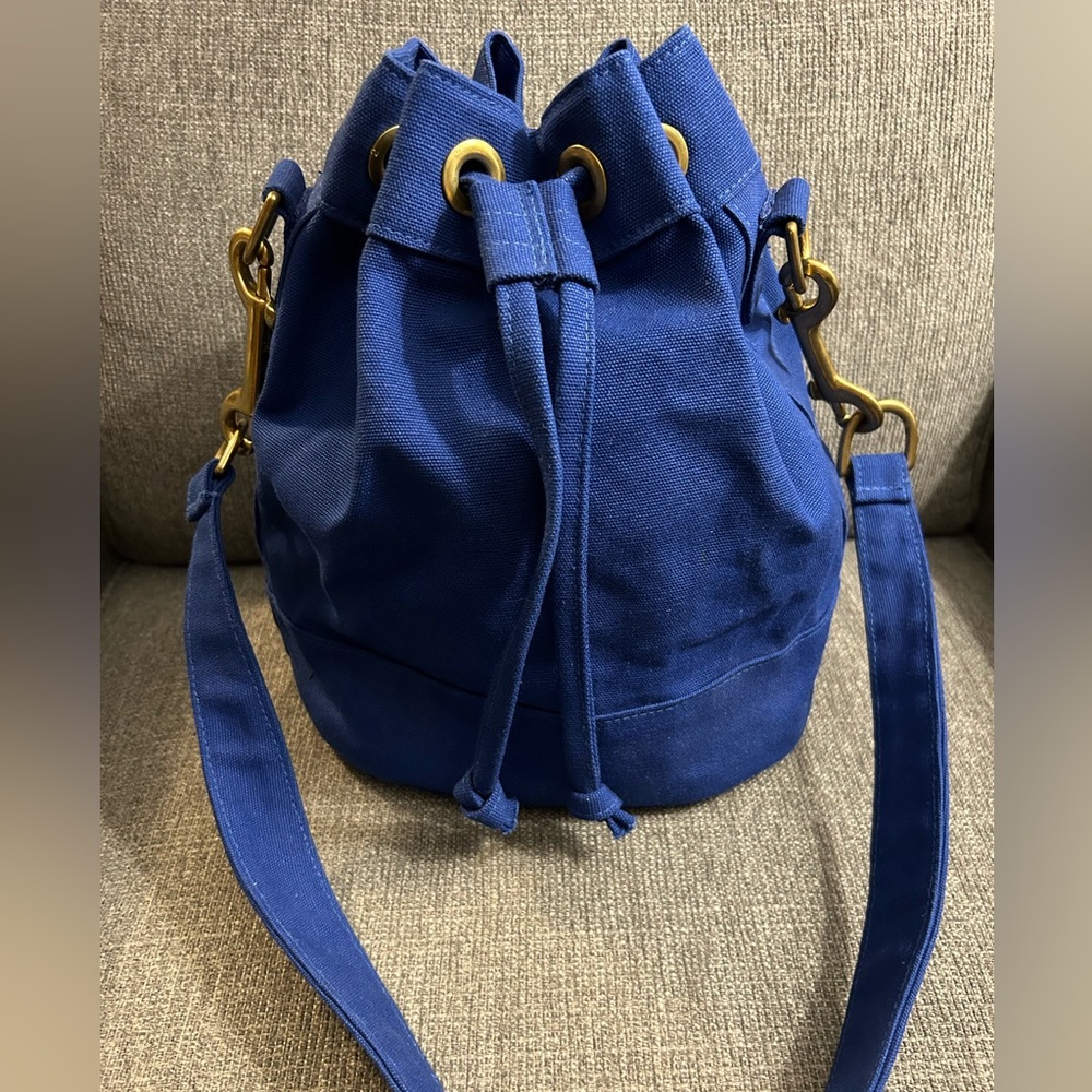 Handcrafted cobalt blue canvas Patzbag bucket bag